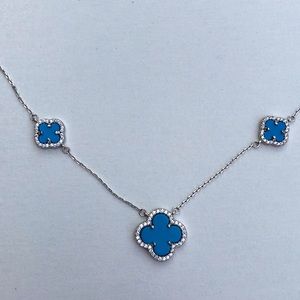 NWT RACHEL ZOE Sterling Silver Blue Clover Necklace 💙🩵